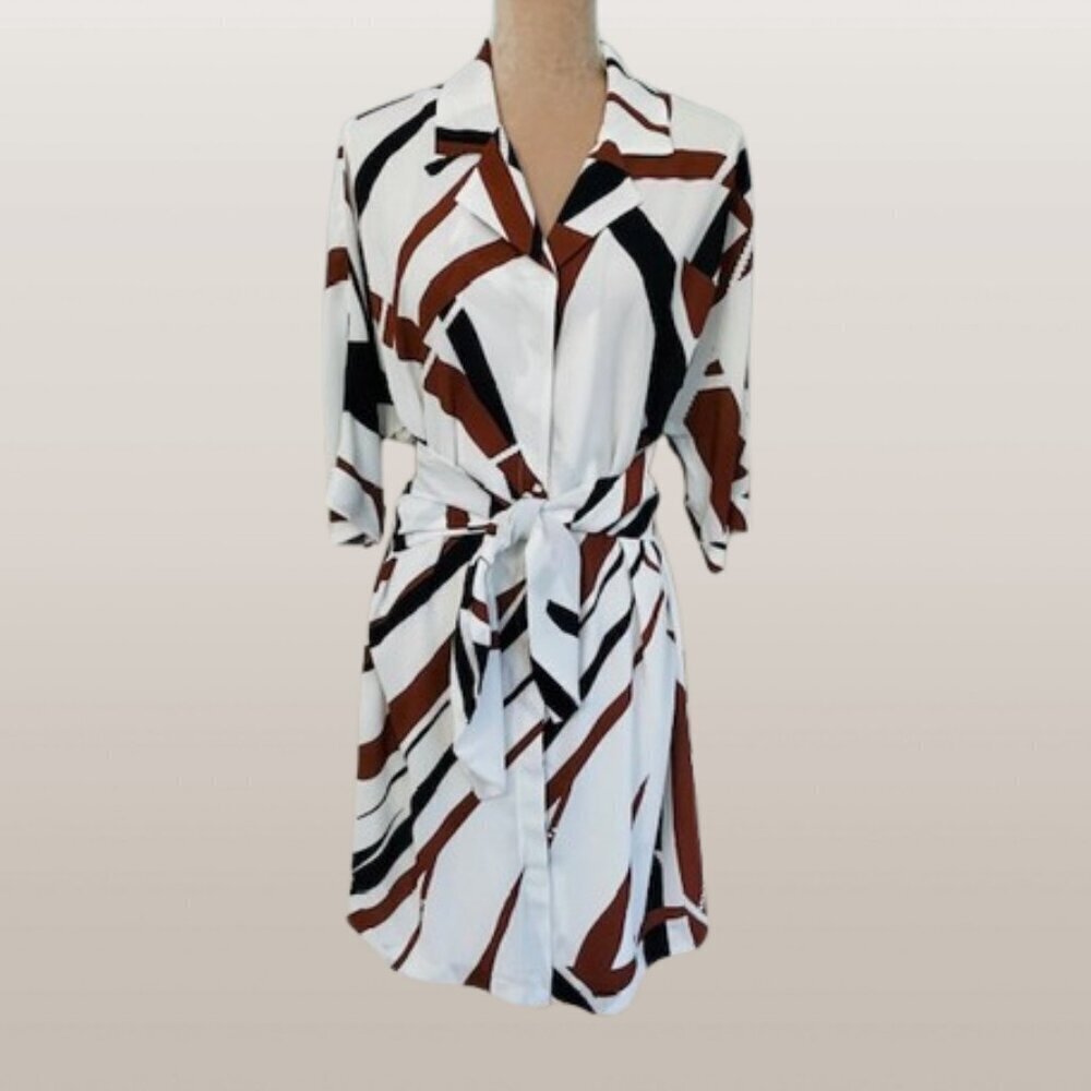 Iris Setlakwe Canada Button Front Shirt Dress Chiffon Crepe Abstract Print 10